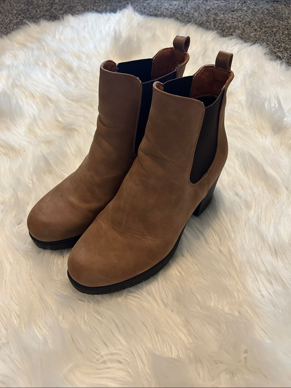 Women's Tan Chelsea Booties with Block Heel